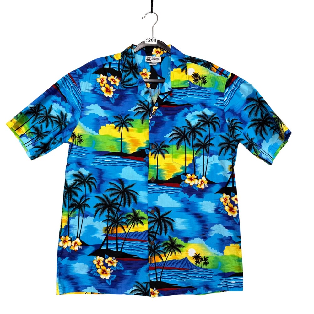 Vintage Aloha Republic Hawaiian Shirt Mens Blue Tropical Made in USA